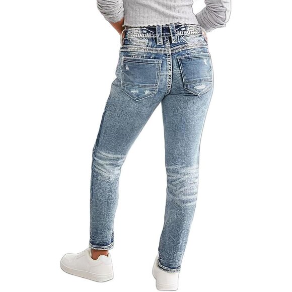 Women’s Low Waist Butt-Lifting Skinny Bootcut Jeans X-Large Fabric - Picture 3 of 5